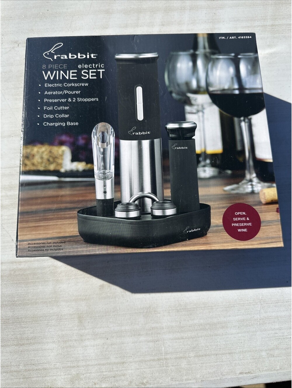 Rabbit Electric Wine Opener with Charging Base, 8 piece set